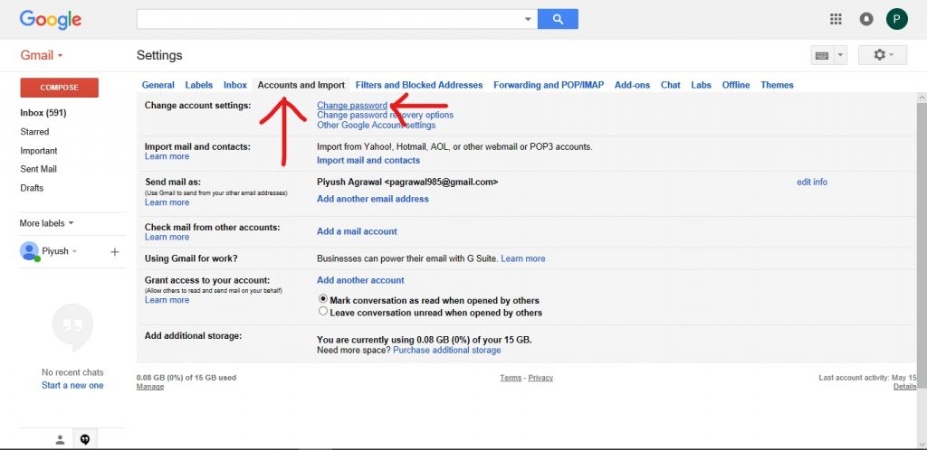 how to change the password in gmail